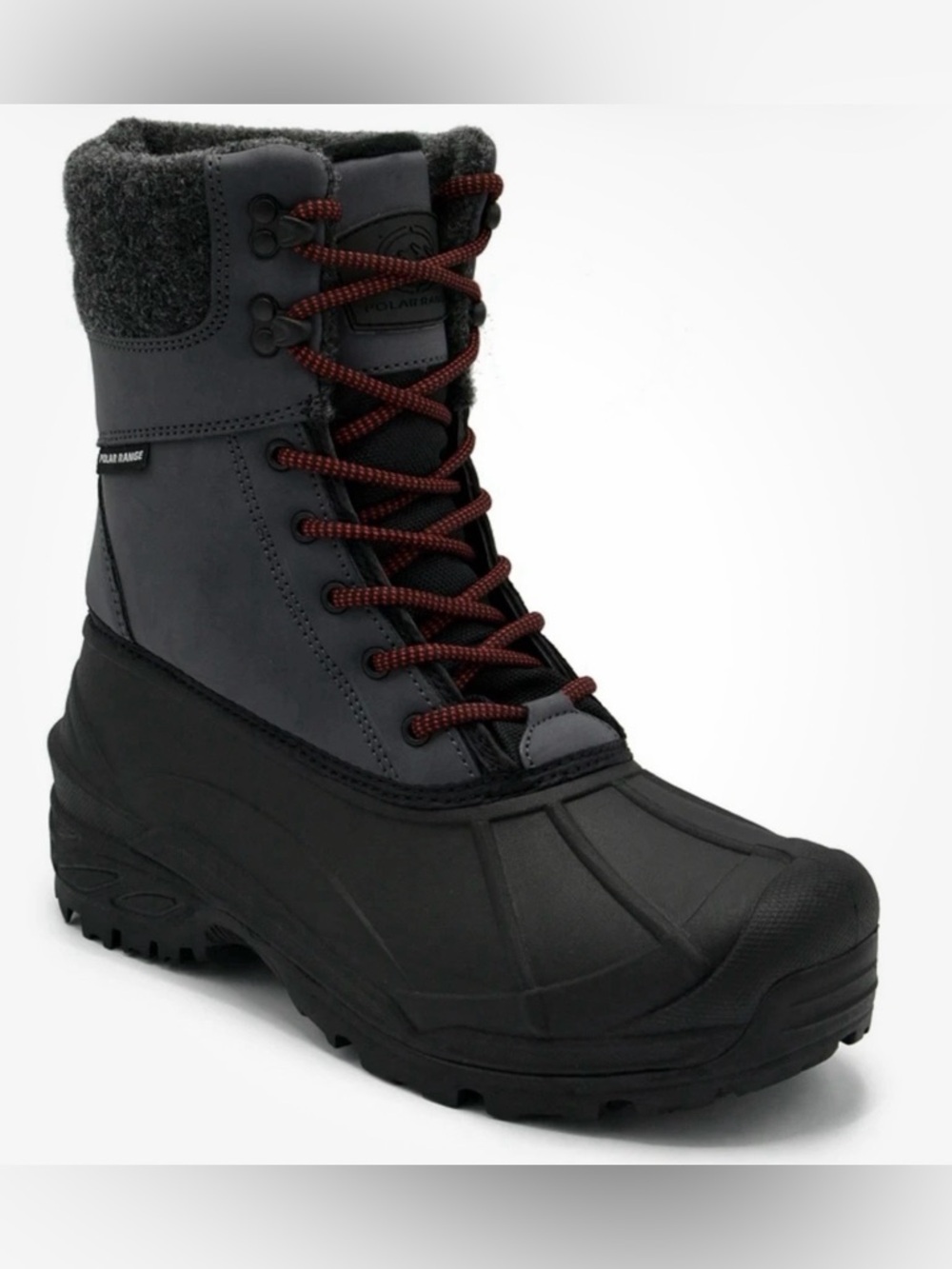 Men's Gray Winter Snow Boots with Burgundy Laces by